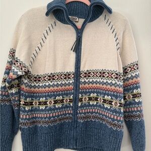 Tiara Blue and Cream Zip-Up women’s Sweater